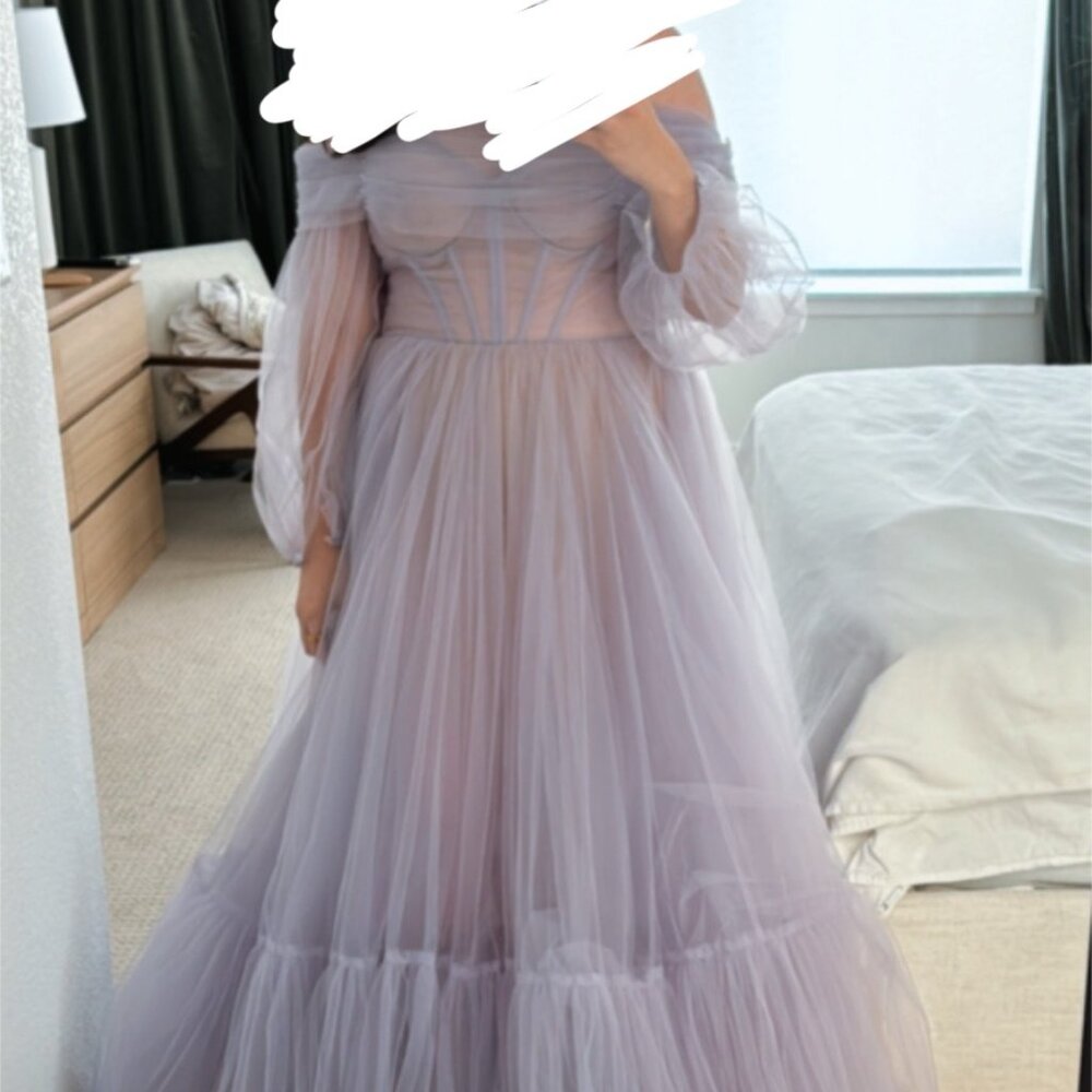 Milla Lavender ball gown with sheer sleeves